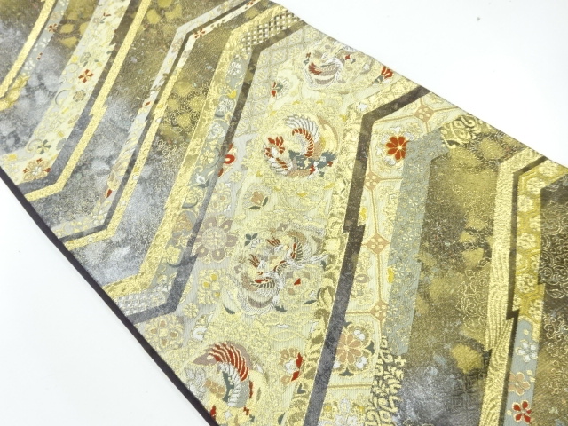 JAPANESE KIMONO / VINTAGE FUKURO OBI / WOVEN BIRD & FLOWER ARABESQUE